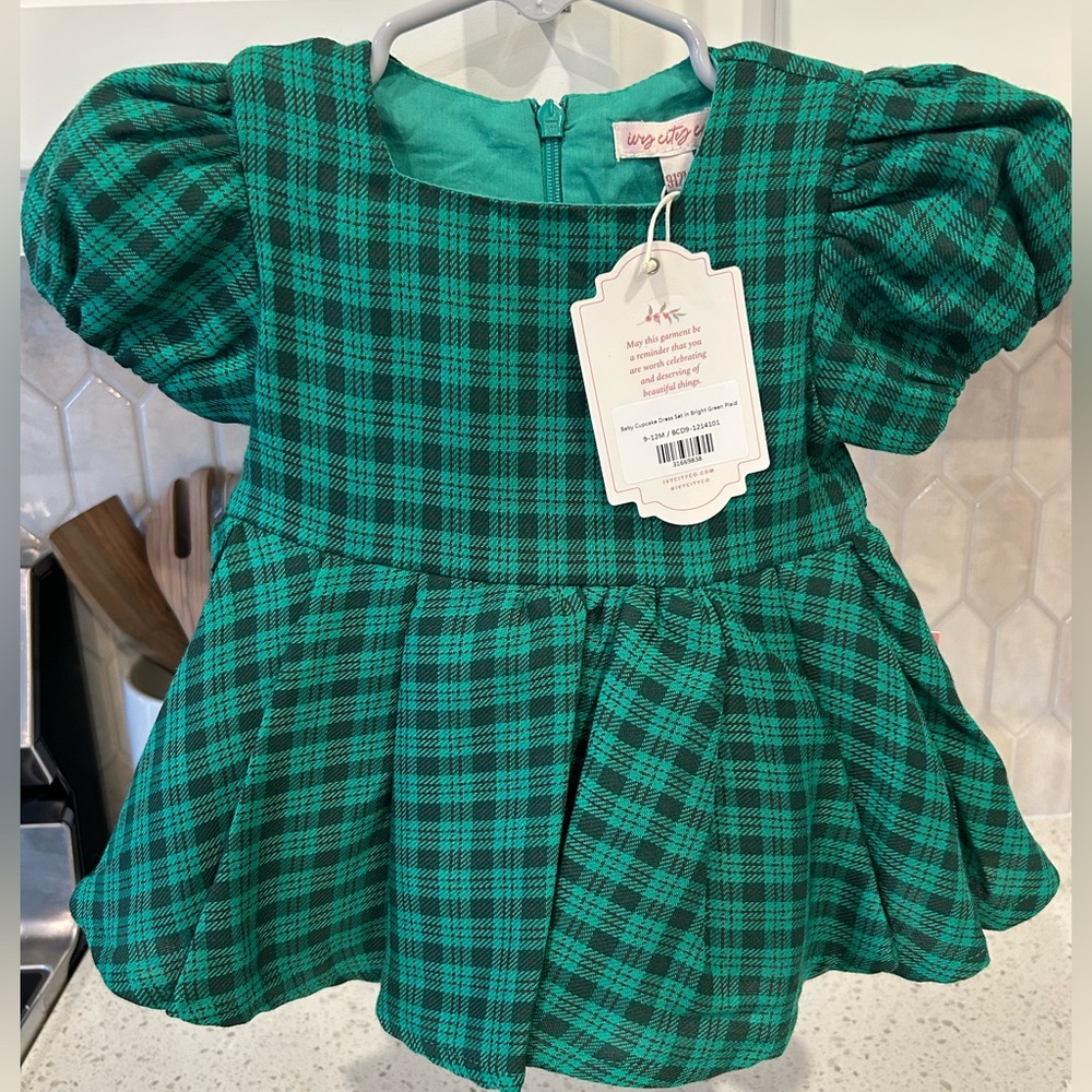 Ivy City Co Baby Green Plaid Set